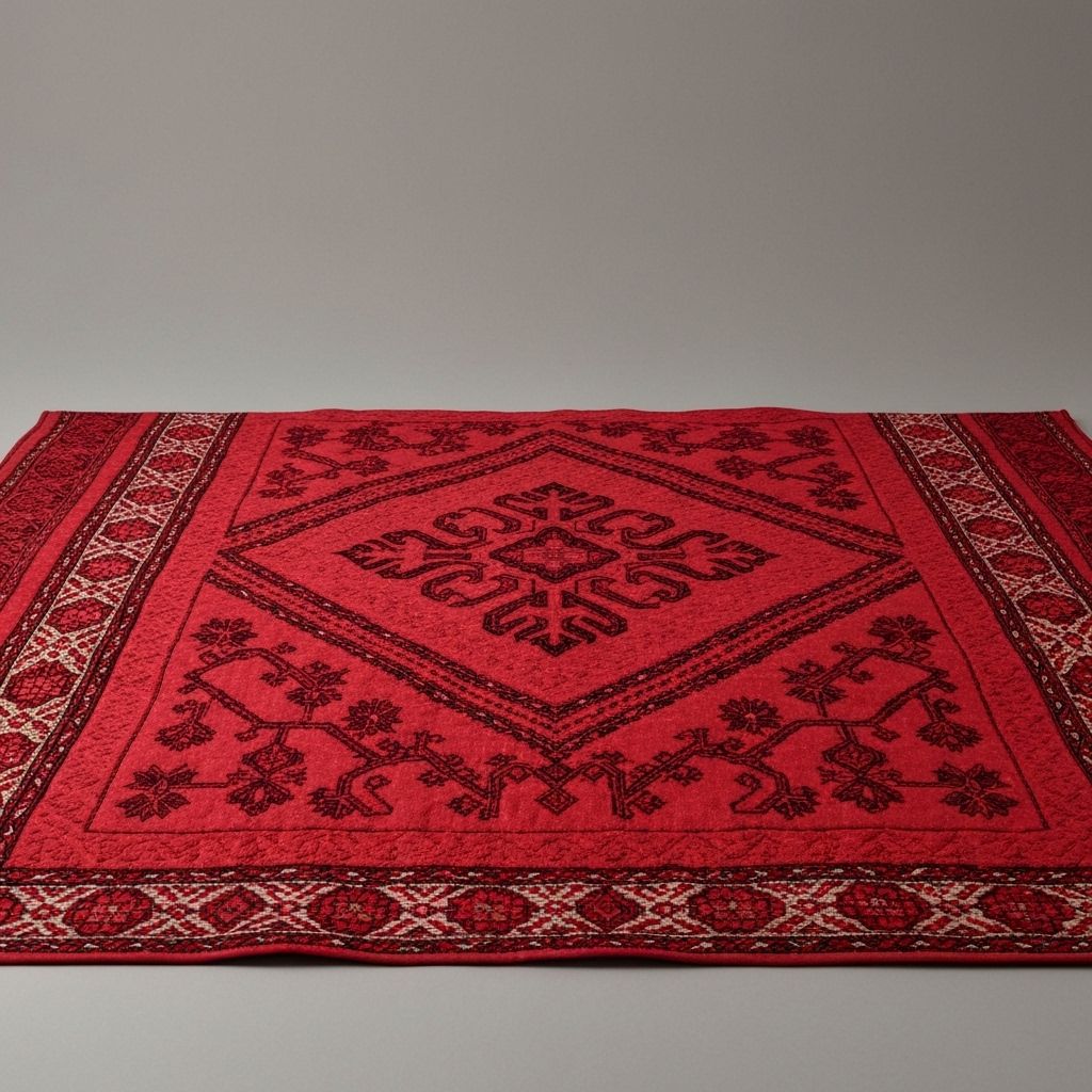 Kırmızı Desenli Yün Yorgan